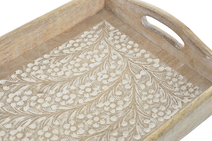 DKD Home Decor Set de 2 Bandejas de Mango Diseño Ramas Acabado Decape