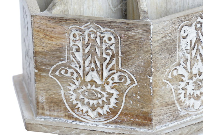 DKD Home Decor Portamandos Giratorio Indio Hamsa Marrón de Madera de Mango Decapé 20x20x20 cm