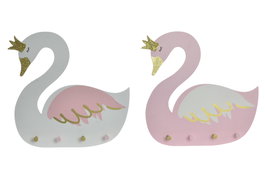 DKD Home Decor Set de 2 Percheros de Madera Diseño Cisne Blanco y Rosa Palo