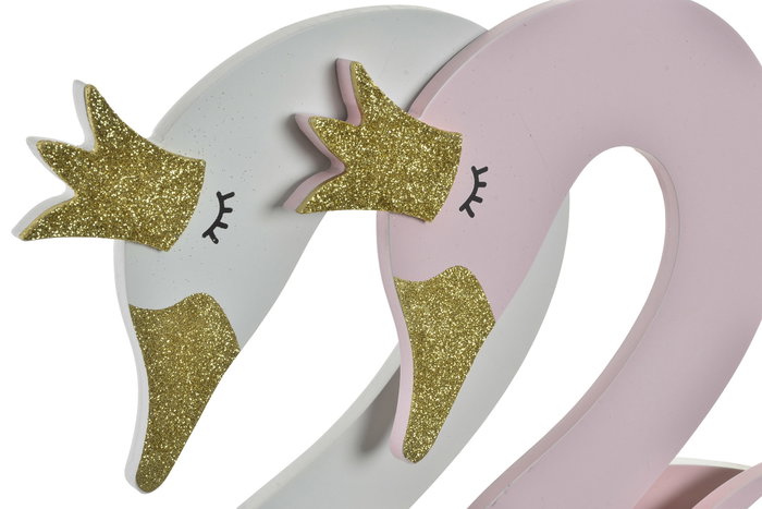 DKD Home Decor Set de 2 Percheros de Madera Diseño Cisne Blanco y Rosa Palo