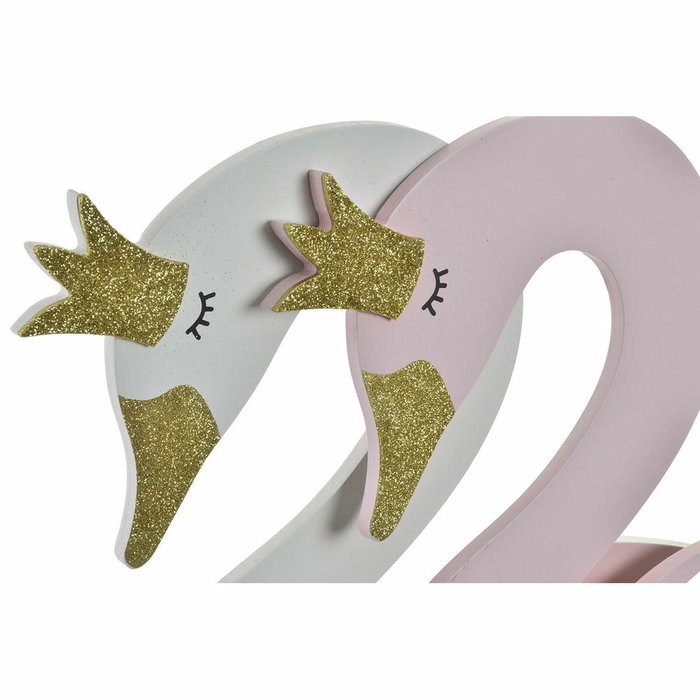DKD Home Decor Set de 2 Percheros de Madera Diseño Cisne Blanco y Rosa Palo