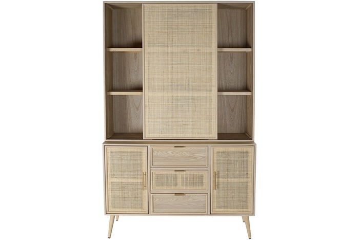 DKD Home Decor Vitrina Scandi Natural 196 x 120 cm Madera Paulownia y MDF con 3 Cajones y 4 Puertas