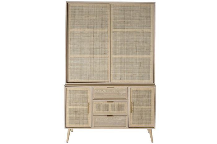 DKD Home Decor Vitrina Scandi Natural 196 x 120 cm Madera Paulownia y MDF con 3 Cajones y 4 Puertas