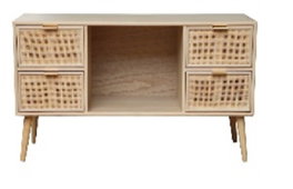 DKD Home Decor Mueble TV Scandi Rejilla Natural Dorado 120 x 60 x 42 cm