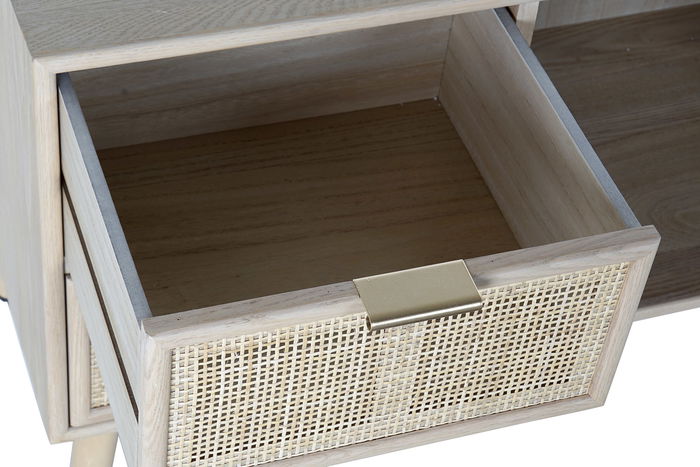 DKD Home Decor Mueble TV Scandi Rejilla Natural Dorado 120 x 60 x 42 cm