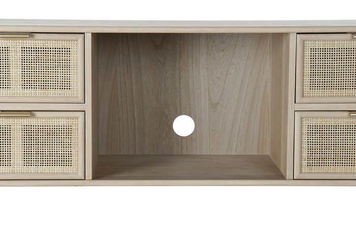 DKD Home Decor Mueble TV Scandi Rejilla Natural Dorado 120 x 60 x 42 cm