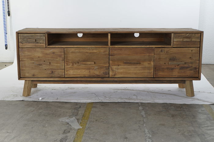 DKD Home Decor Mesa TV Alpino Chiara Pino Natural 180x48x65 cm 2 Cajones 4 Puertas