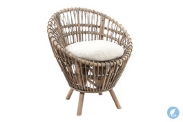 DKD Home Decor Sillón Balines Natural Blanco Ratan Algodón 76 x 65 x 85 cm Con Cojín