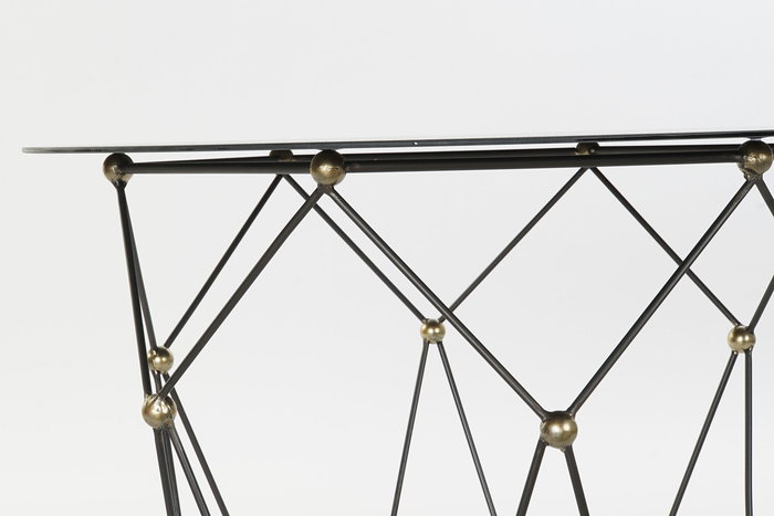 DKD Home Decor Mesita Auxiliar Loft Negro Dorado Metal y Cristal 70x60x70 cm