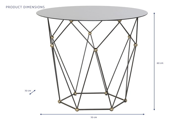DKD Home Decor Mesita Auxiliar Loft Negro Dorado Metal y Cristal 70x60x70 cm