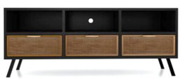 DKD Home Decor Mueble TV Vintage Rejilla negro Metal Negro Dorado 3 Cajones 125x41x62 cm