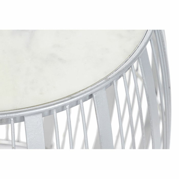 DKD Home Decor Mesita Auxiliar de Hierro y Mármol Plateada