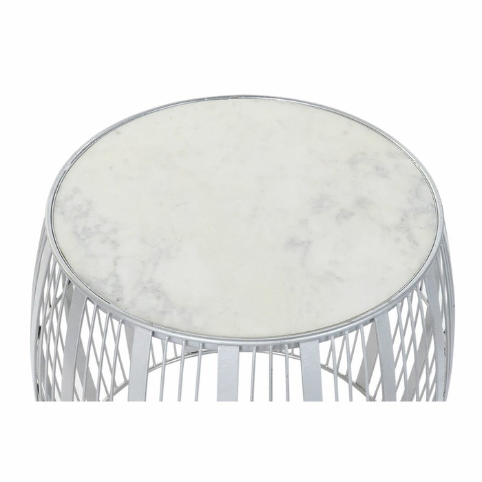 DKD Home Decor Mesita Auxiliar de Hierro y Mármol Plateada
