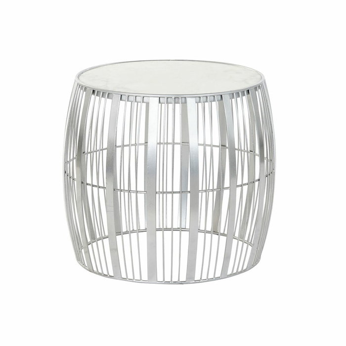 DKD Home Decor Mesita Auxiliar de Hierro y Mármol Plateada