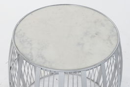 DKD Home Decor Mesita Auxiliar Moderno Plateado Blanco Hierro y Mármol 46 x 46 x 41 cm