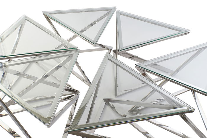 DKD Home Decor Mesa Centro Moderno Plateado Acero y Cristal Set de 6 Piezas 120.5 x 46 x 137.5 cm