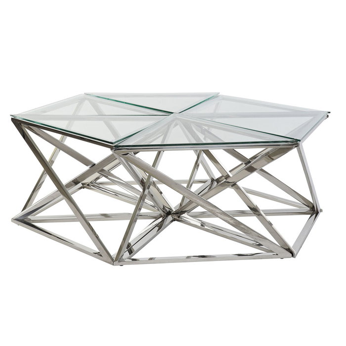 DKD Home Decor Set de 6 Mesas de Centro de Acero y Cristal Plateado DKD Home Decor Set de 6 Mesas de Centro de Acero y Cristal Plateado