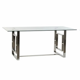 DKD Home Decor Mesa de Comedor Acero y Cristal BIANCA 180x90x75 cm
