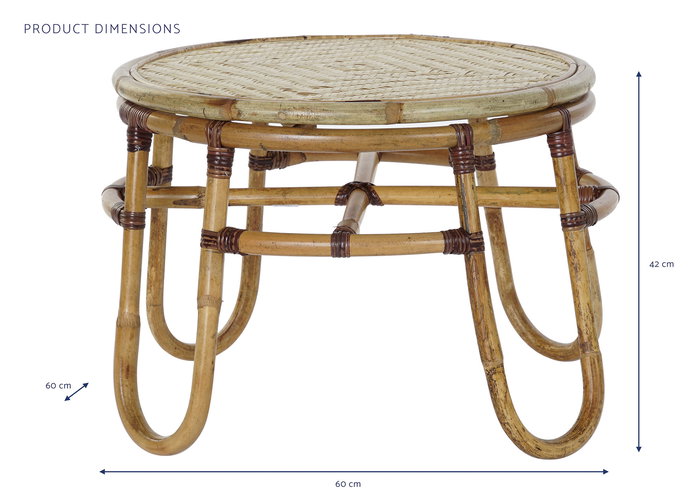 DKD Home Decor Mesita Auxiliar Balines Ratan y Bambu Natural 60 x 42 x 60 cm