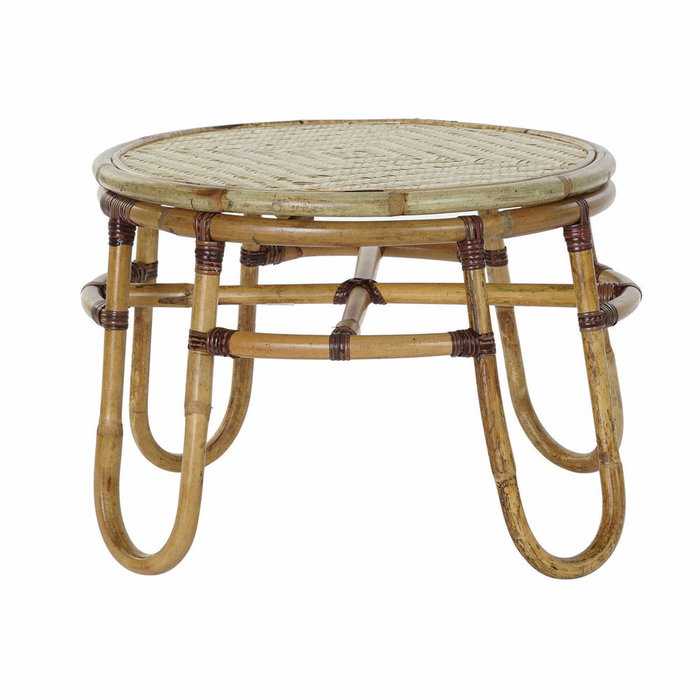 DKD Home Decor Mesita Auxiliar de Ratán y Bambú Natural 60x60x42