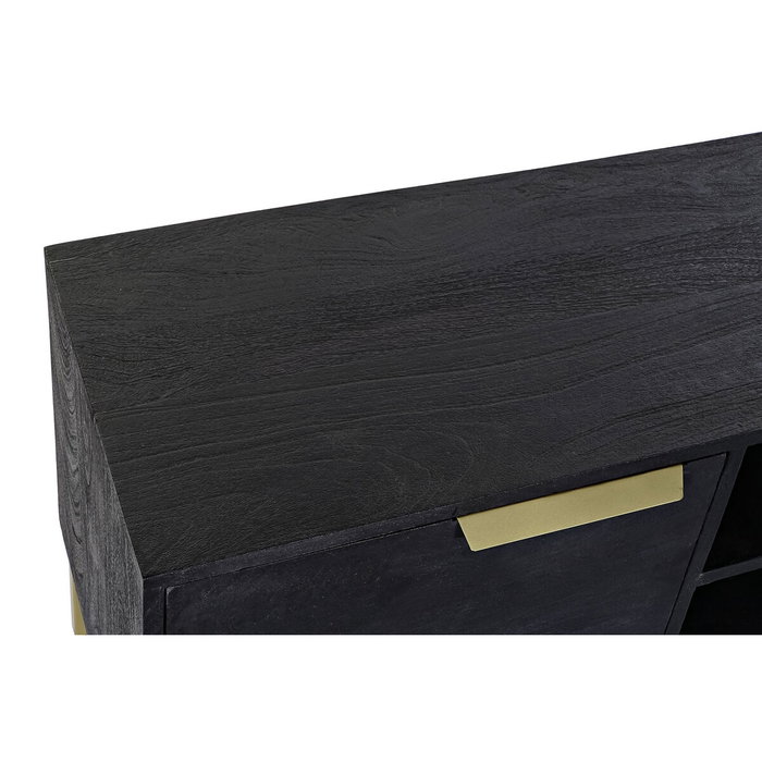 DKD Home Decor Mueble TV Mango y Metal 147x38x51 Negro y Dorado