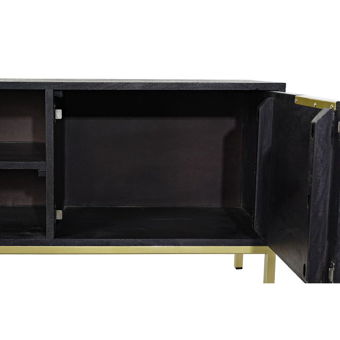 DKD Home Decor Mueble TV Mango y Metal 147x38x51 Negro y Dorado
