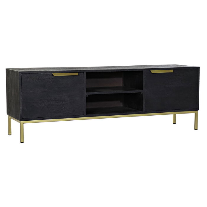 DKD Home Decor Mueble TV Mango y Metal 147x38x51 Negro y Dorado