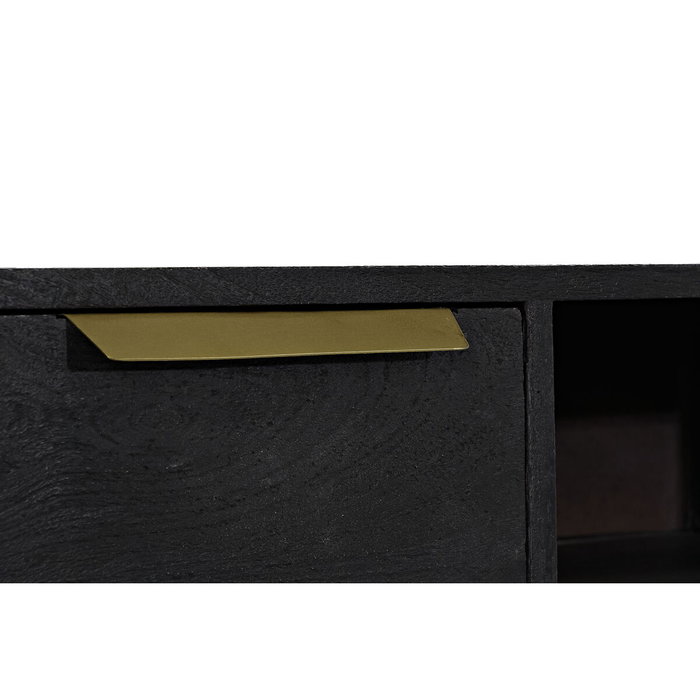 DKD Home Decor Mueble TV Mango y Metal 147x38x51 Negro y Dorado
