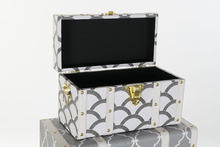 Baul Sixties DKD Home Decor Blanco Negro 35 x 40 x 60 cm Set de 4