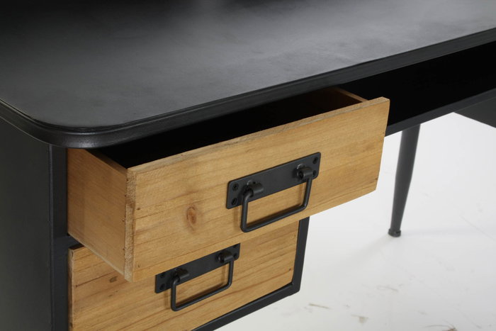 DKD Home Decor Escritorio Vintage Negro Natural Madera Abeto Metal 60 x 95 x 135 cm