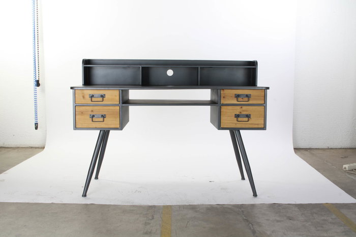 DKD Home Decor Escritorio Vintage Negro Natural Madera Abeto Metal 60 x 95 x 135 cm