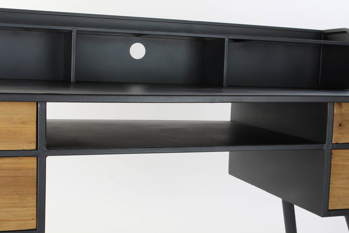 DKD Home Decor Escritorio Vintage Negro Natural Madera Abeto Metal 60 x 95 x 135 cm