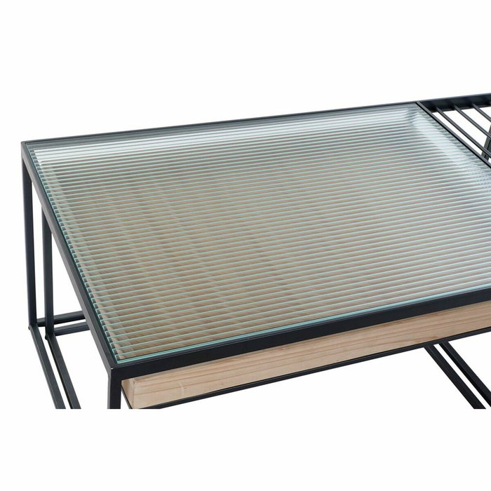 DKD Home Decor Mesa Centro Loft Natural Negro Metal Cristal Madera Bambú 60 x 45 x 110 cm Set de 2 DKD Home Decor Mesa Centro Loft Natural Negro Metal Cristal Madera Bambú 60 x 45 x 110 cm Set de 2