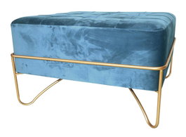 DKD Home Decor Descalzadora de Terciopelo Azul y Dorado