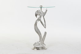 DKD Home Decor Mesita Auxiliar Persona Aluminio y Cristal Plateado