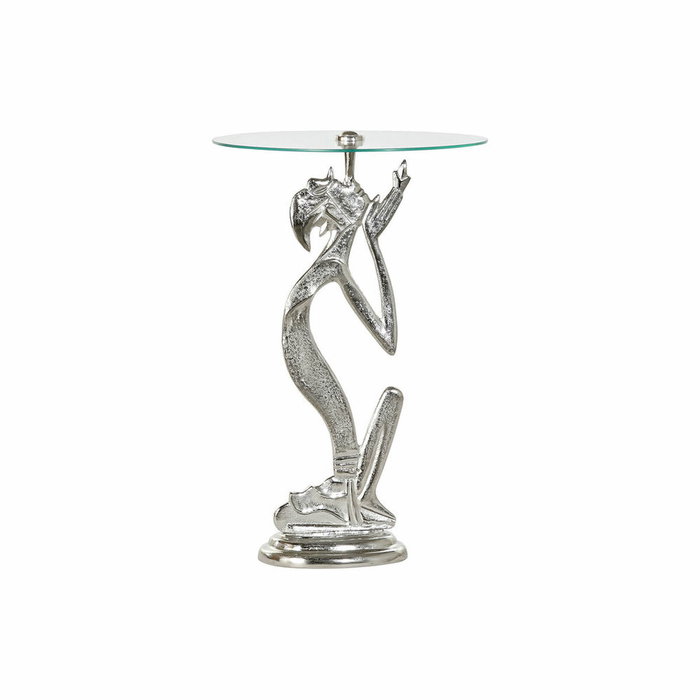DKD Home Decor Mesita Auxiliar Persona Aluminio y Cristal Plateado