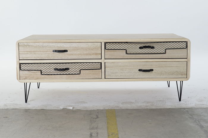 DKD Home Decor Mueble TV Morefond Indus Loft Natural Negro 115 x 43 x 61 cm