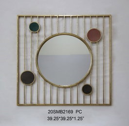 DKD Home Decor Espejo de Metal y Cristal con Diseño de Círculos Dorado 100x100 cm