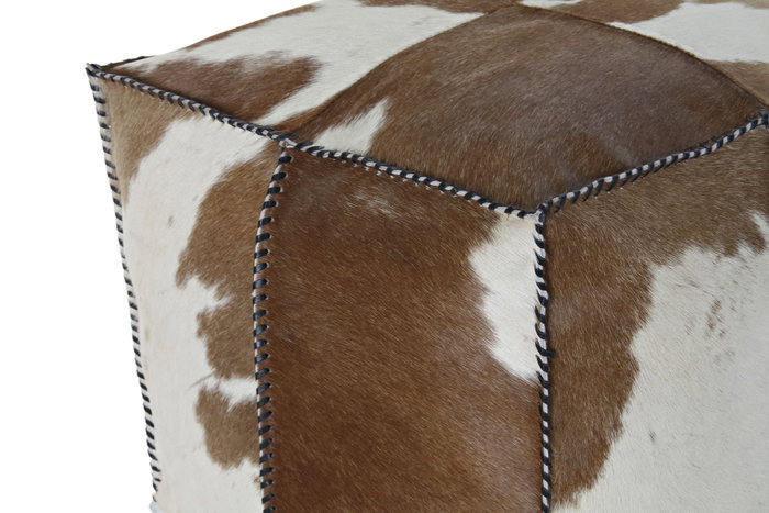 DKD Home Decor Puf de Piel y Poliéster con Diseño de Rombos Marrón