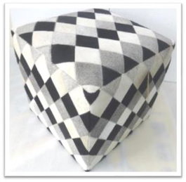 DKD Home Decor Puf de Piel y Poliéster con Diseño de Rombos Marrón