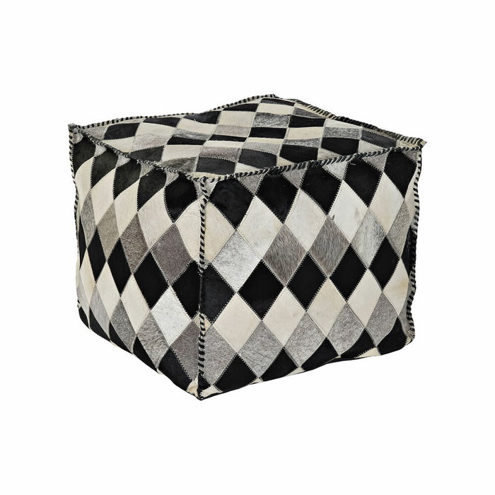 DKD Home Decor Puf de Piel y Poliéster con Diseño de Rombos Marrón