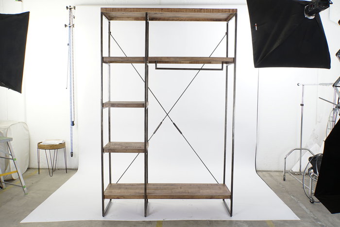 DKD Home Decor Perchero Moderno Mango y Metal Natural y Negro 130 x 47 x 205 cm