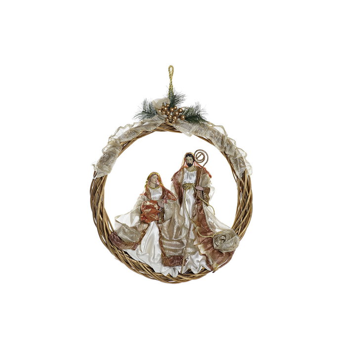 DKD Home Decor Corona de Poliéster Blanca y Dorada 49x5x49 cm