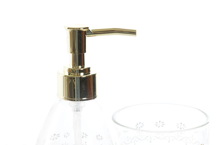 DKD Home Decor Baño Glam Set de 2 Piezas Dorado Cristal y ABS 9x18x9 cm Colección Aldea 21