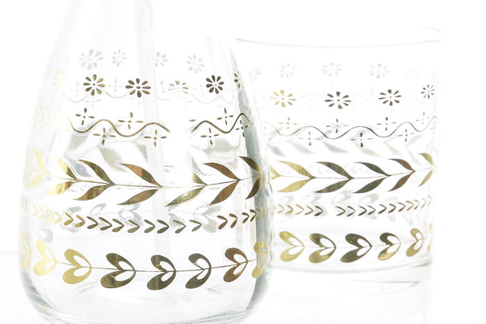 DKD Home Decor Baño Glam Set de 2 Piezas Dorado Cristal y ABS 9x18x9 cm Colección Aldea 21