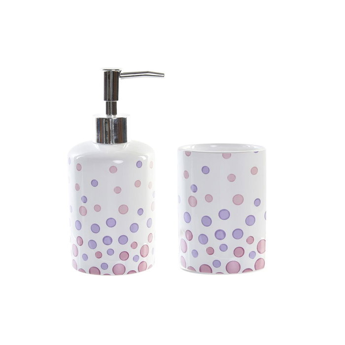 DKD Home Decor Set de 2 Dosificadores DOTS Topos Blanco, Fucsia, Lila y Plateado