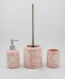 DKD Home Decor Set de 3 Baños Shabby Rosa Blanco Cerámica 8 x 17.5 x 8 cm