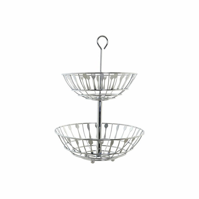 DKD Home Decor Frutero de Metal Cromado Plateado de 2 Niveles con Colección Cubiertos 21