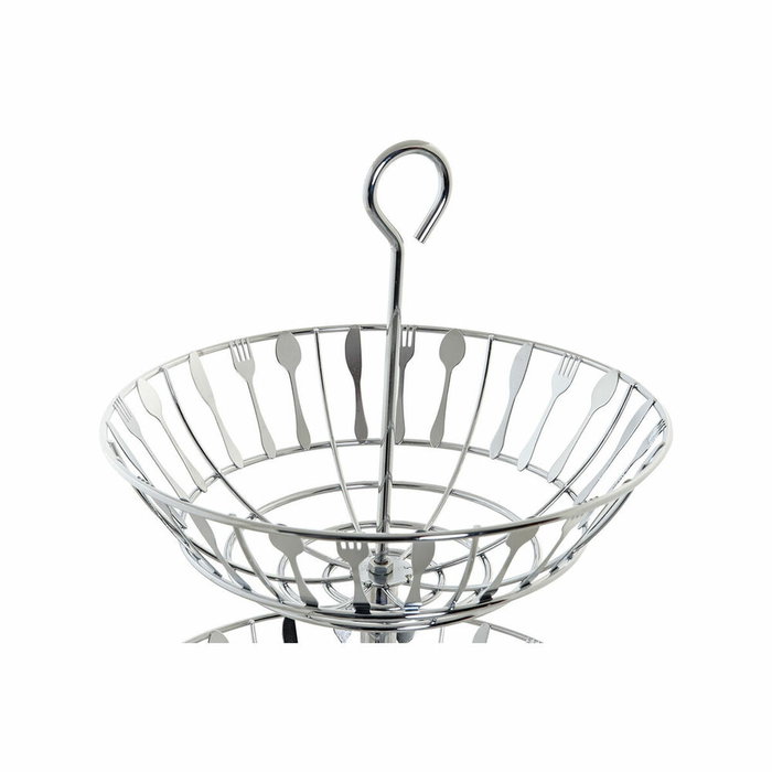 DKD Home Decor Frutero de Metal Cromado Plateado de 2 Niveles con Colección Cubiertos 21