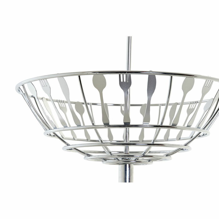 DKD Home Decor Frutero de Metal Cromado Plateado de 2 Niveles con Colección Cubiertos 21